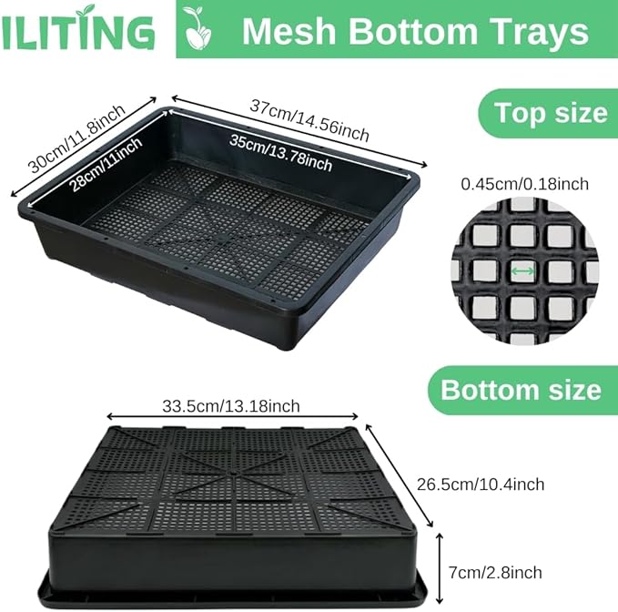 Soil Blocking Trays 15x12inch Mesh Tray 5 Pack Seed Starter Tray Mesh Bottom Trays for Soil Blocks, Seedling, Microgreen, Wheatgrass