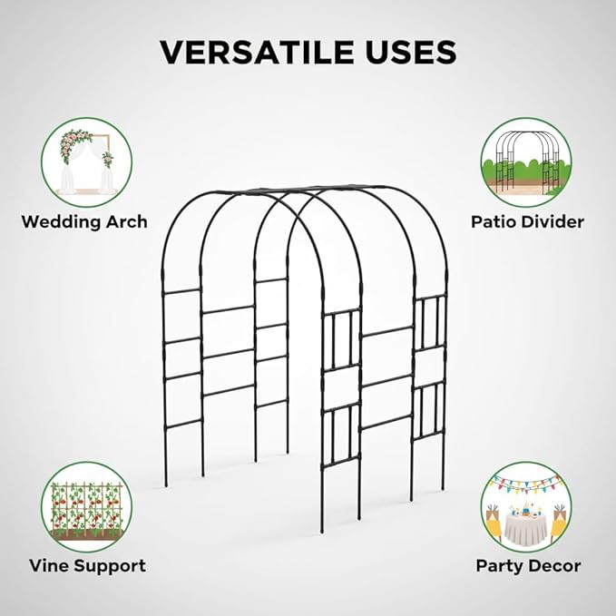 Garden Arch Trellis for Climbing Plants - 59 L x 86.6 H Metal Outdoor Arbor with Rust-Resistant Coating, Perfect for Weddings, Patio, Lawn Decor（2 Pcs）
