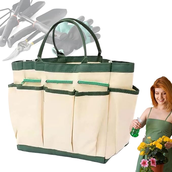 Gardening Tool Carrying Bag - Multi-Pocket Organizer, Heavy-Duty Waterproof Fabric, Handles, Lightweight Design Garden Equipment Holder | Outdoor Storage Tote Used for Camping Trips, Backyard