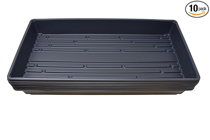 Living Whole Foods 10 Pack of Durable Black Plastic Growing Trays (Without Drain Holes) 21" X 11" X 2" - Flowers, Seedlings, Plants, Wheatgrass, Microgreens & More