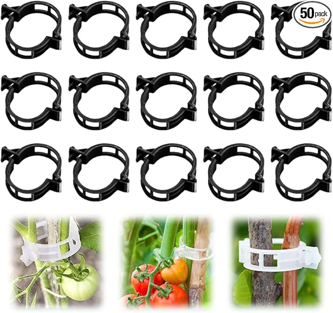 Secured Plastic Plant Clip, 2025 New Garden Plant Support Clips for Climbing Plants, Plastic Trellis Clips Tomato Grape Vine Vegetables Plant Fixing Clips (50, Black)