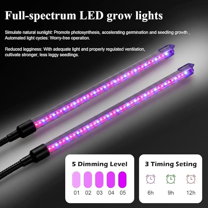 1020 Nursery Tray with Grow Lights - 4-Pack 6.3" Extra High Humidity Dome & Heavy Duty Propagation Tray, 8-Pack Integrated 96 Full Spectrum LED with Timer/5 Dimmable Levels, Reusable Greenhouse Kit