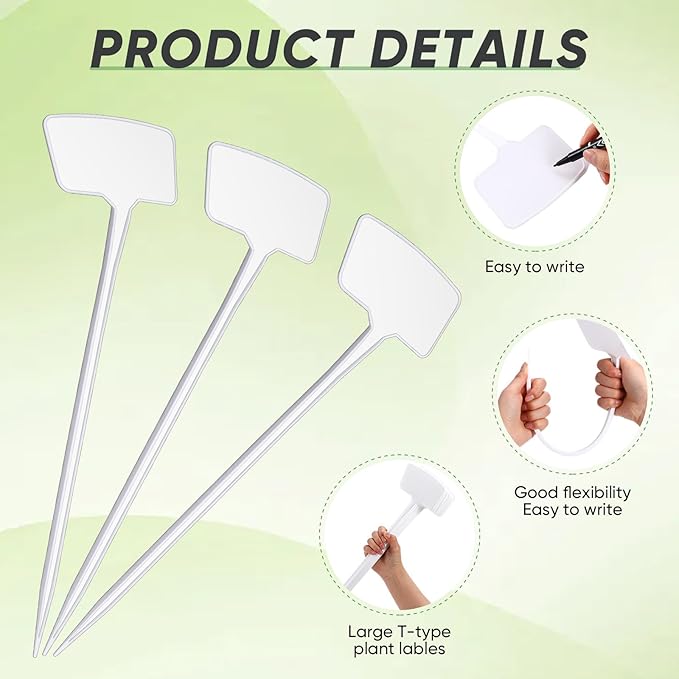 Chunful 50 Pcs Large Plant Label Signs 15.7 Inch Plant Markers Plastic Garden Label Stakes Waterproof T Type Tags Nursery Garden Signs with Marker Pen for Flower Herb Pot
