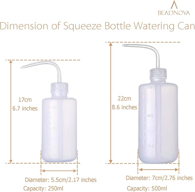 BEADNOVA Squeeze Bottle Plant Watering Can Eye Wash Bottle Squeeze Irrigation Plastic Small Watering Can for Indoor Plants Tattoo (2pcs, 250ml and 500ml)