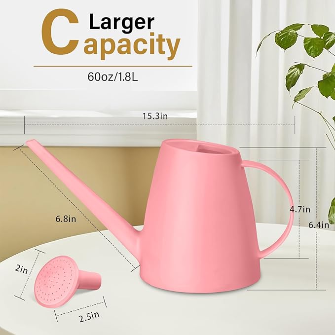 Plant Watering Can - Plastic Indoor and Outdoor - 1/2 Gallon - Pink