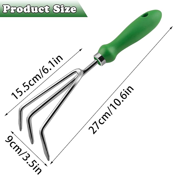 Garden Rake Heavy Duty Stainless Steel Hand Rake Gardening Tools 3 Prong Hand Claw with Ergonomic Handle Soil Tiller Garden Fork Cultivator for Garden Weeding Turning Soil