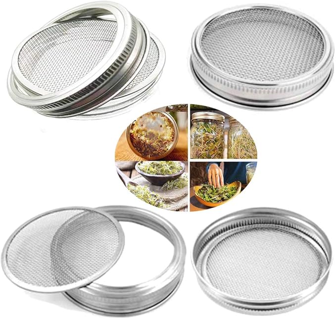 Sprouting Jar Lid (32oz Glass Jars) with 4 Pack Stainless Steel Sprouting Stands for Wide and Wide Mouth Mason Jar for Growing Organic Sprouts, Stainless Steel, 4 Pack