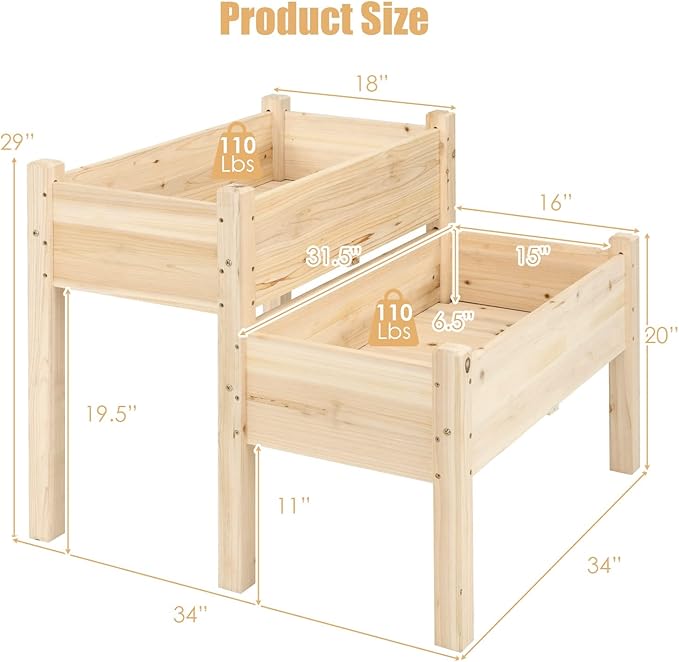 S AFSTAR Raised Garden Bed Set of 2, Wood Elevated Planter Beds with 8 Drainage Holes & 2 Planter Boxes, 3.5 Cu.Ft Above Ground Rise Garden Beds for Flowers Vegetables Herbs,