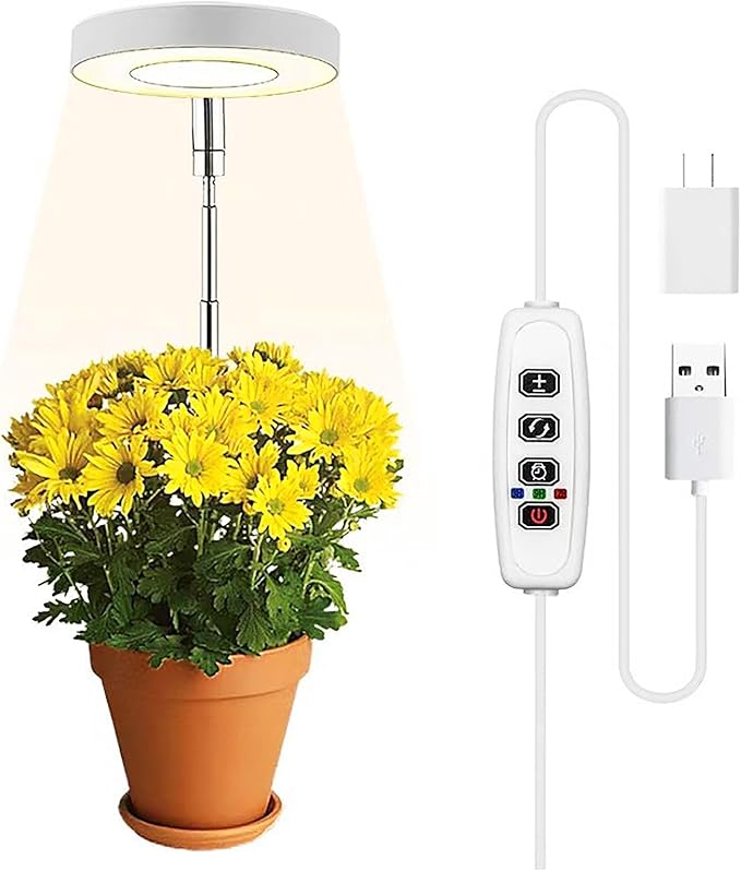 WaterRebirth 3.5 inch LED Grow Light for Indoor Plants, Full Spectrum Halo Plant Light with 3/9/12H Auto Timer, 10-Level Dimmable, Height Adjustable for Tall Plants