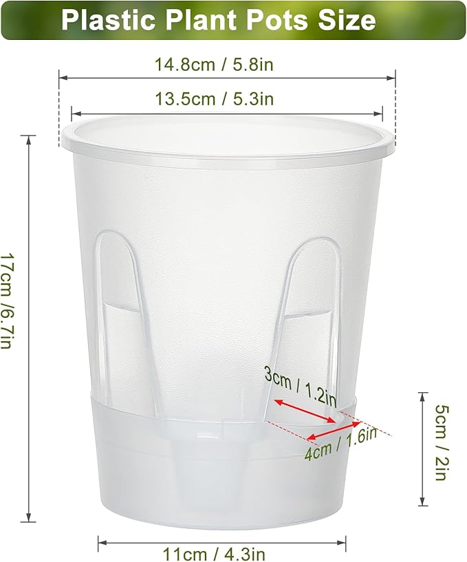 Plant Pots 6 inch Set of 5, Self Watering Pots for Indoor Outdoor, Upgraded Water Inlet Self Watering Planters Flower Pots with Drainage Hole and Clear Saucer Reservoir (Clear)