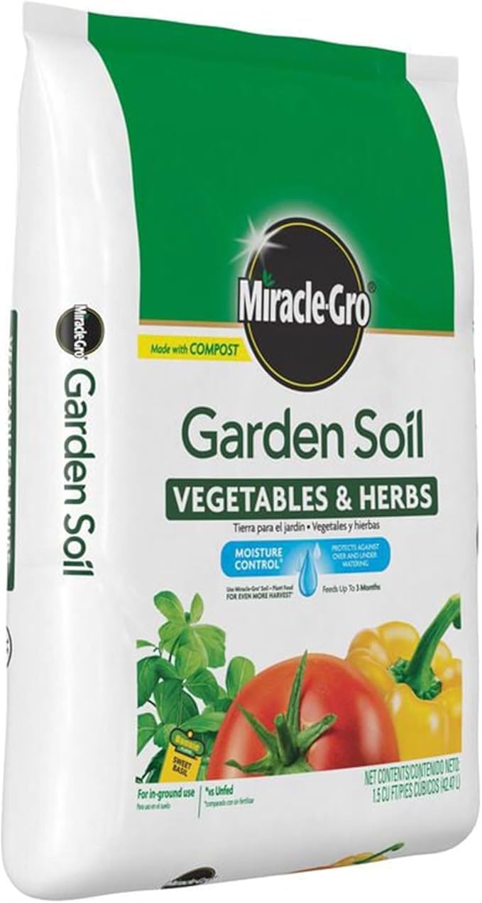 Miracle-Gro 2 Pack Garden Soil with Moisture Control to Prevent Over Watering, In-Ground Vegetable and Herb Gardening, Feeds up to 3 Months, 1.5 Cu Ft
