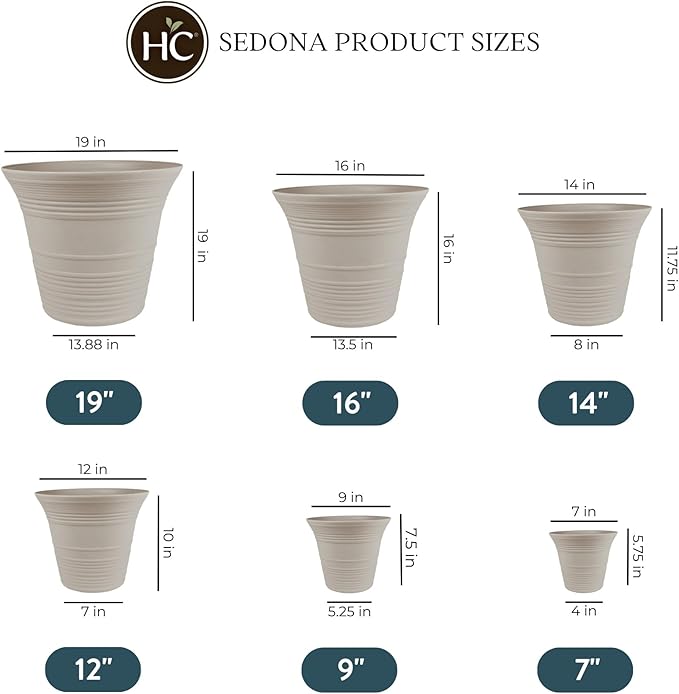 The HC Companies 12 Inch Sedona Round Self Watering Planter - Decorative Lightweight Plastic Plant Pot for Indoor Outdoor Plants Flowers Herbs, Cottage Stone (Pack of 3)