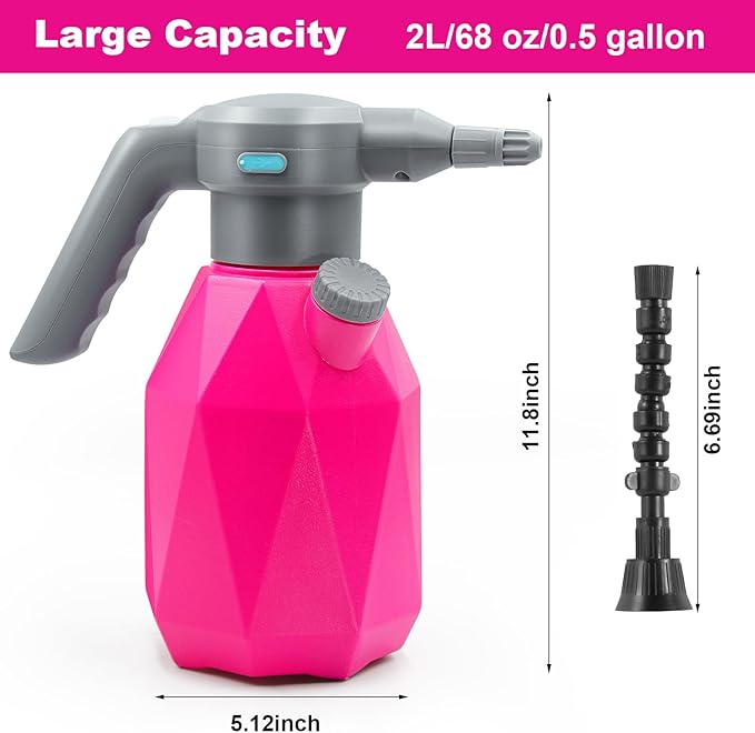 SideKing 0.5 Gallon Electric Spray Bottle Plant Mister for Indoor/Outdoor Plants, 2L Automatic Watering Can Rechargeable Battery Powered Sprayer with Adjustable Spout for Garden, Fertilizing, Cleaning