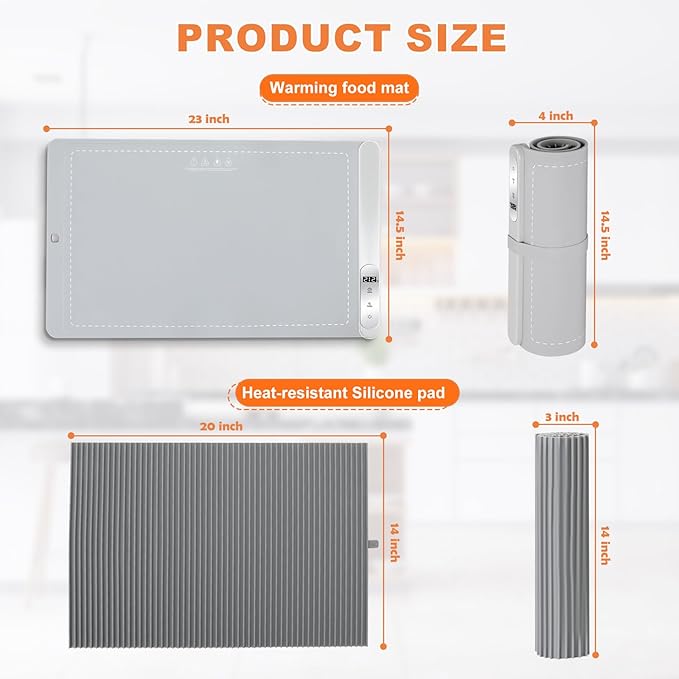Food Warming Mat for countertop with heat insulation pad,6 Adjustable Temp & Timer Modes,Fast Even Heating, Auto Shut-Off, Portable Electric Heating Warming Tray for Parties Buffets Family Gatherings