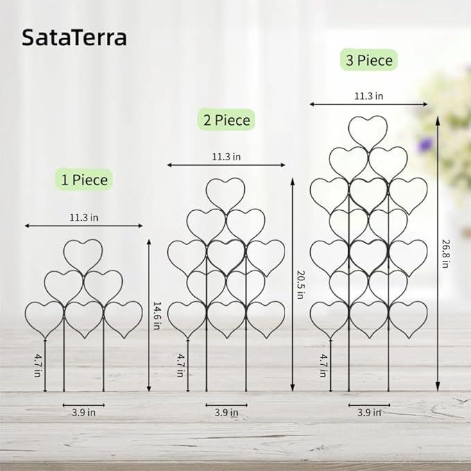 3 Pack 14'' Rustproof Black Heart-Shaped Metal Plant Trellis - Christmas Heart Decor for Indoor Outdoor Vines, Ivy & Flowers, Climbing Potted Plant Support Stand