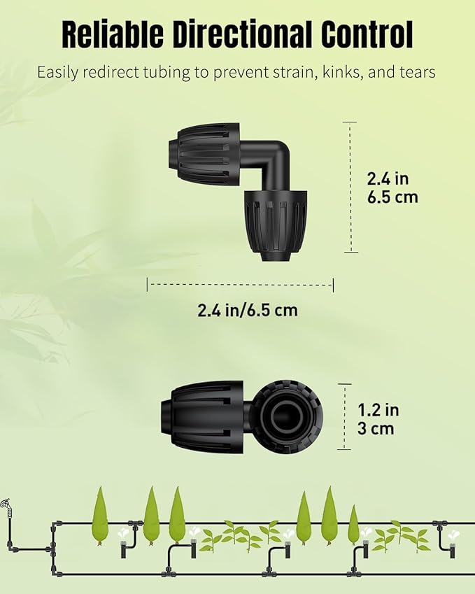 Pawfly 15 Pcs Drip Irrigation Fittings for 1/2 Inch Irrigation Tubing, Barbed Elbow Parts for Garden Irrigation System, 1/2" Drip Line Connectors with Anti-Drop Lock Nuts (1/2" ID x 0.64" OD)