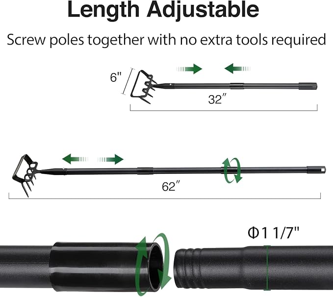 Stirrup Hoe and Cultivator Garden Tool Heavy Duty, Scuffle Loop Action Hoe Weeding Gardening Hand Tools for Women Kids Men, Metal Weeder Scraper Garden Hoe Rake Weed Puller Long Handle 32-62 inch