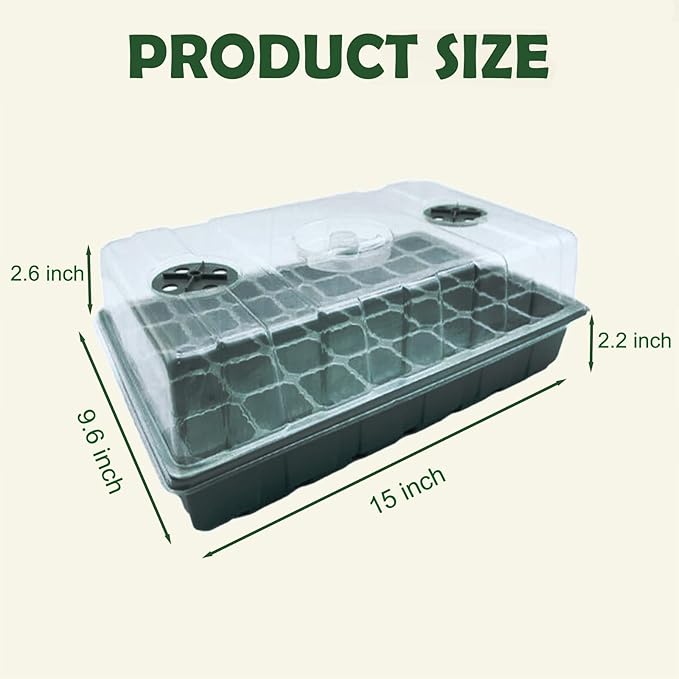 5-Set Seed Starter Tray Kits, Durable Plant Germination Trays with Humidity Vented Domes and Bases, Ideal for Seed Starting, Indoor Gardening, and Greenhouse (Total 200 Cells)