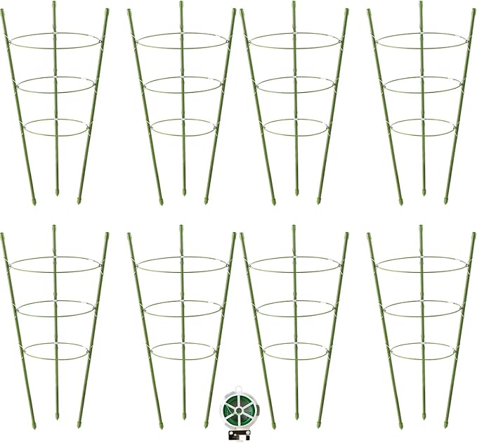8 Pack Tomato Cage, 18 inches Plant Support Cages for Garden, Upgrade Garden Plant Stakes with Adjustable Rings, Plants Trellis for Tomato, Flower, Climbing Plants, with Twist Tie