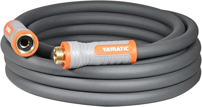YAMATIC Short Garden Hose 5/8 in x 15 ft with Swivel Handle, Super Flexible Water Hose, All-weather, Lightweight, Burst 600 PSI, Gray