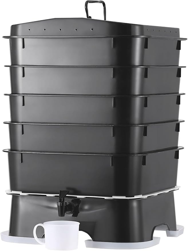 The Original VermiHut® Plus 5-Tray Worm Composter – Black | Indoor & Outdoor Vermicomposting Bin | Sustainable Design for Food Waste Recycling