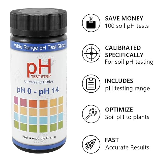 Soil Test Strips, 100 Tests PH Strips for Testing Soil, 0-14 PH Soil Tester Kit for Plants Potting Soil, Horticulture, Farm, Lawn Care