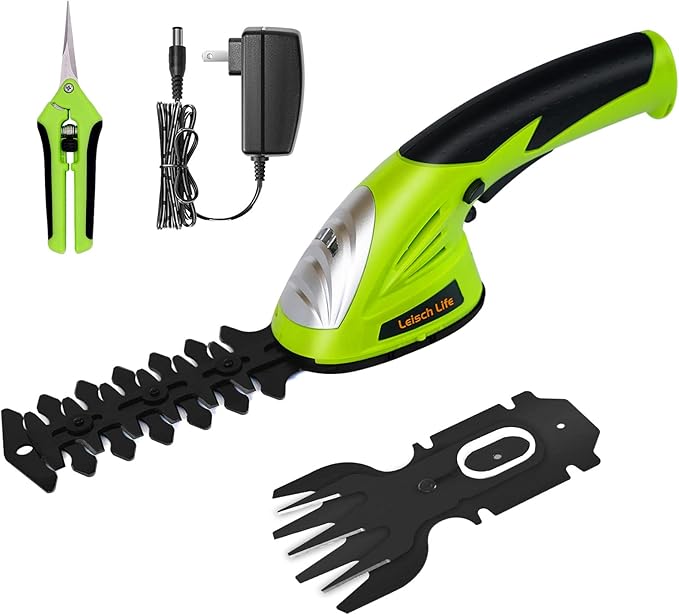Leisch Life Cordless Grass Shear & Shrubbery Trimmer - 7.2V 2 in 1 Handheld Hedge Trimmer Electric Grass Trimmer Hedge Shears w/Pruning Scissor Rechargeable Lithium-Ion Battery and Charger Included