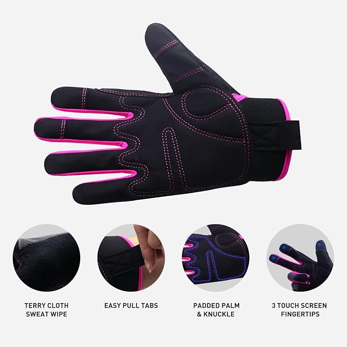 Work Gloves Women,Utility Gardening Gloves Touch Screen,Thin Mechanic Working Gloves Pink,Comfortable,Flexible,Fit