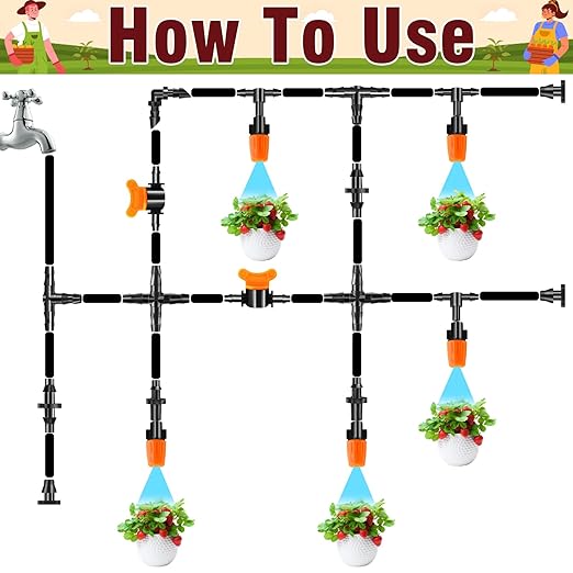 220-Piece Drip Irrigation Fittings Kit for 1/4" Tubing, Complete Set of Drip Barbed Connectors (Nozzle, Micro Dripper, Nozzle Tee, Single Barb, Coupling, Tee, Elbow, Valve, Plug, Cross, Stake)