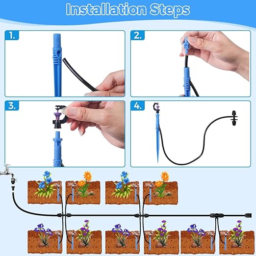 Drip Irrigation System Kit - Automatic Garden Watering System with G Type 360° Rotating Micro Sprinkler Heads & 16FT 8/11mm & 10FT 4/6mm Irrigation Tubing for Garden, Lawn, Greenhouse, Yard, Plant