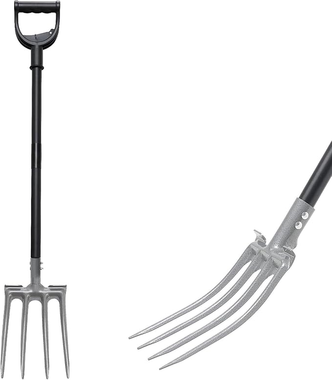 Lilyvane Garden Fork, 4-Tine Gardening Pitchfork with 35” Metal Handle, 46” Long Heavy Duty Digging Manure Forks for Farm Garden Mulch Spreading, Loosening,Potato Digging Composting Transplanting