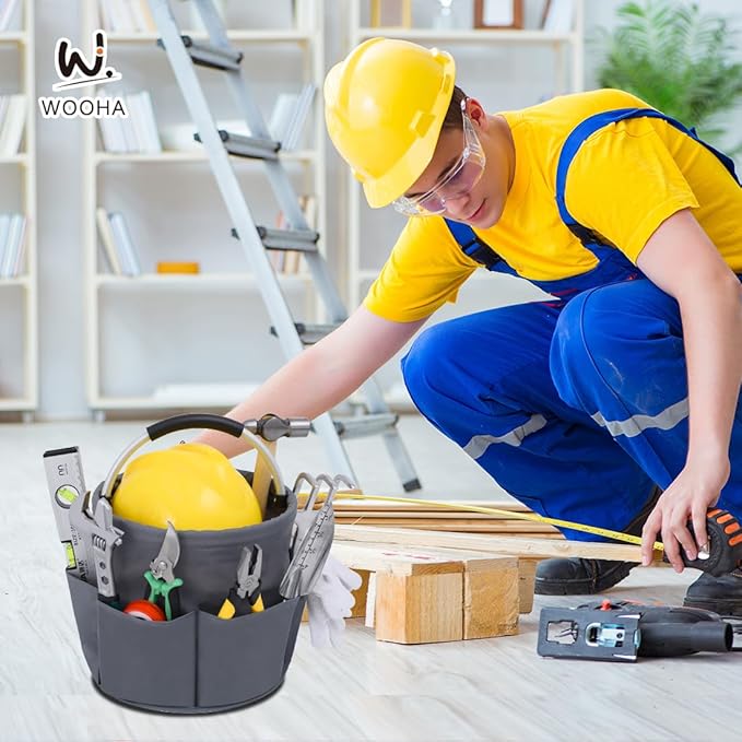 Wooha Tool Bag 17L Garden Tool Organizer Foldable Tool Storage Basket Outdoor Beach Storage Bag（Grey）