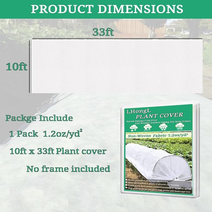 Plant Covers Freeze Protection with Ultra Fine Mesh Reusable Floating Row Cover for Plants Vegetables Flowers Fruits Frost Sun Protection 1.2oz/yd² (10x33ft)