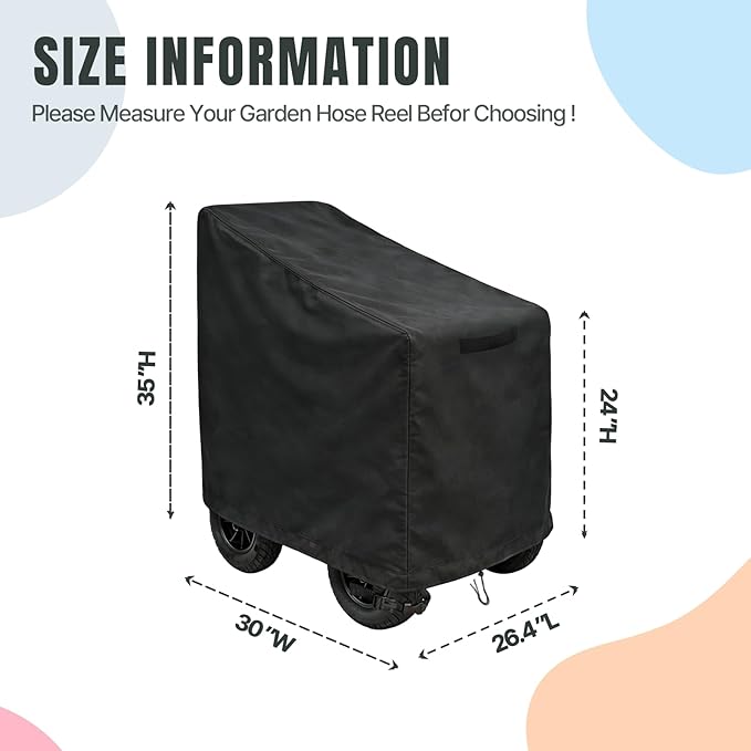 Hose Reel Cart Cover for Outside,Waterproof Hosepipes Covers for Garden,Heavy Duty Hose Holder Shield Protects Against Sun,Rain,Snow,and Dust (30x26.4x24/35in,Black)