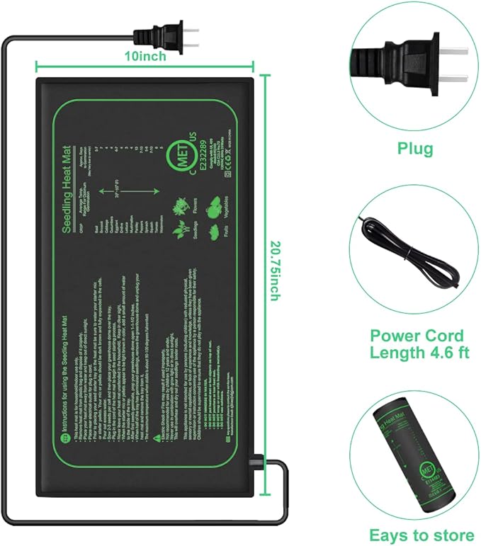 1 Pack 21W Constant Temperature Seedling Heat Mat for Seed Starting,10" x 20.75" Waterproof Heating Pad for Indoor Plants Germination, No Controller