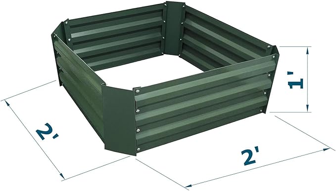 2x2x1FT Green Metal Raised Garden Bed Kit, Galvanized Outdoor Garden Bed Planter Box for Vegetables, Flowers, Herbs, Succulents and More
