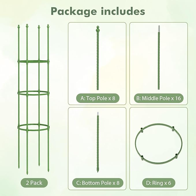57" Tomato Caga, 2 Pack Tall Plant Support Cage with Adjustable Heights & Bud-Shaped Top, Rustproof Metal Trellis for Potted Plant, Tomato, Climbing Plant & Flower