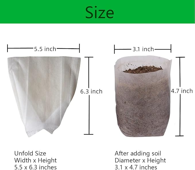 gardtree 400PCS 5.5×6.3 Inch Breathable Plant Grow Bags - Biodegradable Non-Woven Plant Nursery Bags for Seed Starting, Indoor/Outdoor Vegetables, Herbs & Flowers | Easy Transplant, Space Saving