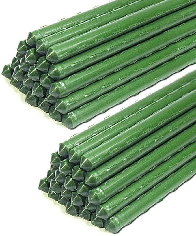G-LEAF Garden Stakes 5 ft Plastic Coated Steel Tube Sturdy Metal Plant Sticks for Tomato,Cucumber,Bean,Tree,Pack of 50