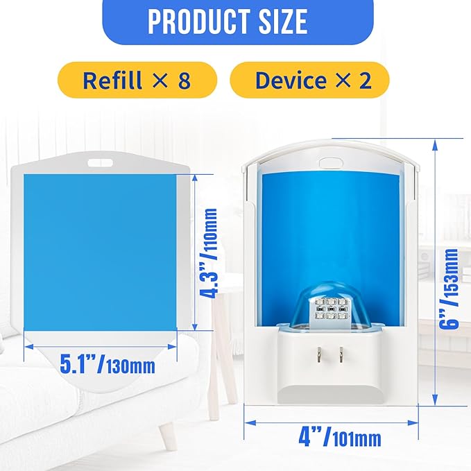 2 Pack Flying Insect Traps for Indoor, Plug-in Bug Catcher for Flies, Fruit Flies, Gnats, Moths, Noiseless for Home, 30-Day Glue Card Replaced (2 Devices & 8 Refills)