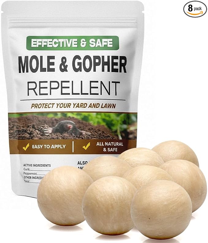 Mole Repellent, Gophers Repellent, Vole Repellant Outdoor, Groundhog Deterrent, Armadillo Repellent for Garden, Mole Control, Keep Mole Out of Yard, Safe Around Pet & Plant-8P