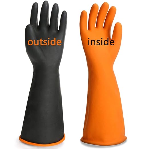 Black Latex Gloves, 3 Pairs 18” Heavy Duty Laboratory Chemical Gloves for Long-lasting Chemical Protection Strong Acid Alkali Resist, Cleaning Dishwashing Long Work Gloves, Extra Large