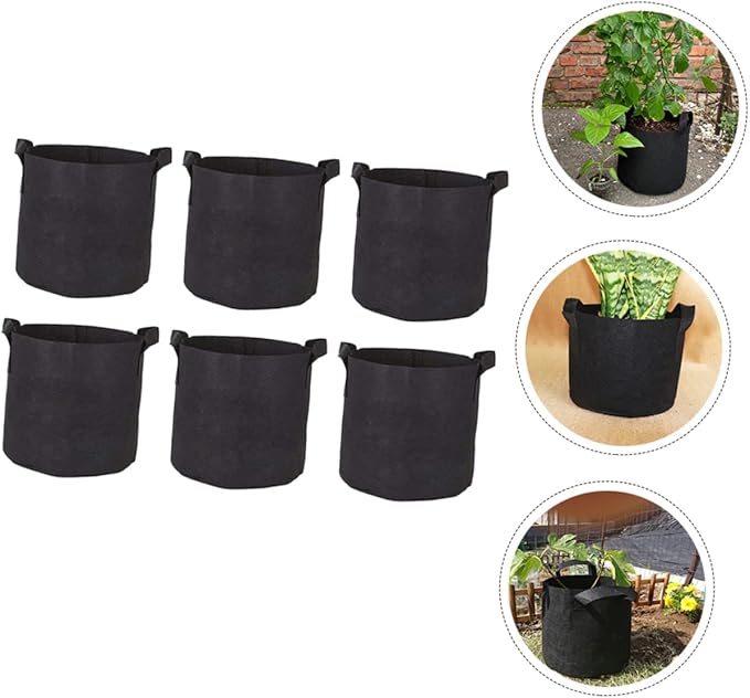 Happyyami 6pcs Nonwoven Plant Growing Bags Handles Thickened Vegetable Nursery Pots Breathable Gardening Bags for Healthy Root Development for