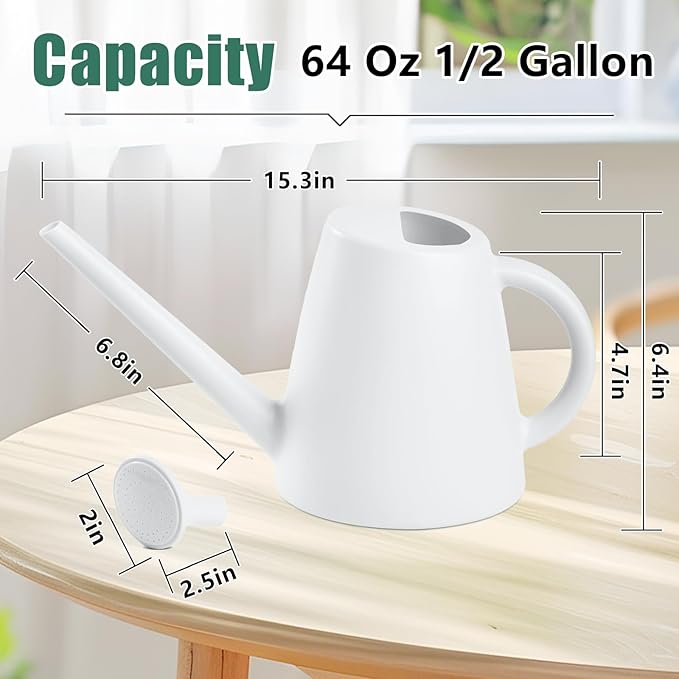 Indoor and Outdoor Watering Can - Long Spout -1/2 Gallon (64oz) - White