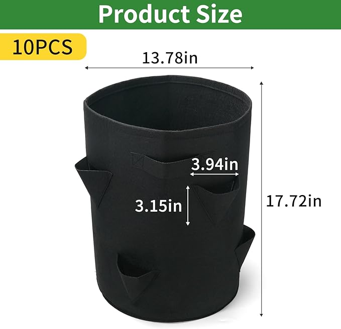 10 Gallon Strawberry Grow Bags Fabric Plant Pots Gardening Bags for Plant Nursery Bag Tomato Strawberry Vegetable Planting Bag