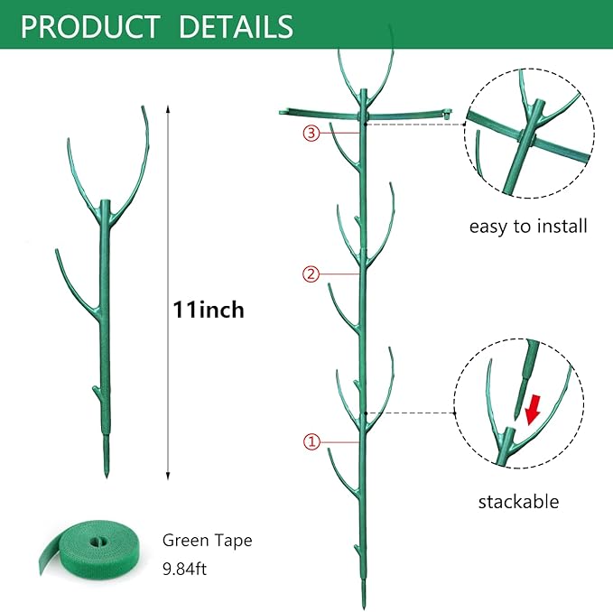 Belit 6 Pack Stackable Twigs, Small Plant Support Stakes & Plant Cage Support Rings for Indoor Outdoor Plants Climbing Plants, Plastic Branches Support Structures,11"