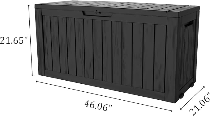 Outdoor Storage Box Waterproof with Wheels, 76 Gallon Lockable Resin Deck Box Patio Storage Bin for Pool Accessories Cushion Furniture, Garden Tools, UV-Resistant Outside Delivery Black