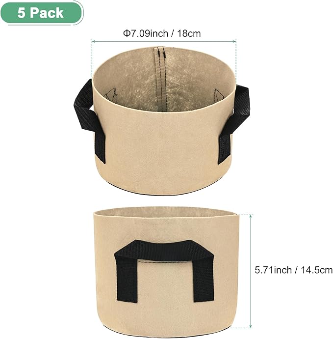 M METERXITY 5-Pack Plant Grow Bags 1 Gallon Grow Bags 300G Thickened Fabric Pots with Durable Handles Plant Garden Grow Pots for Fruits/Vegetables/Flowers/Plants [Khaki]