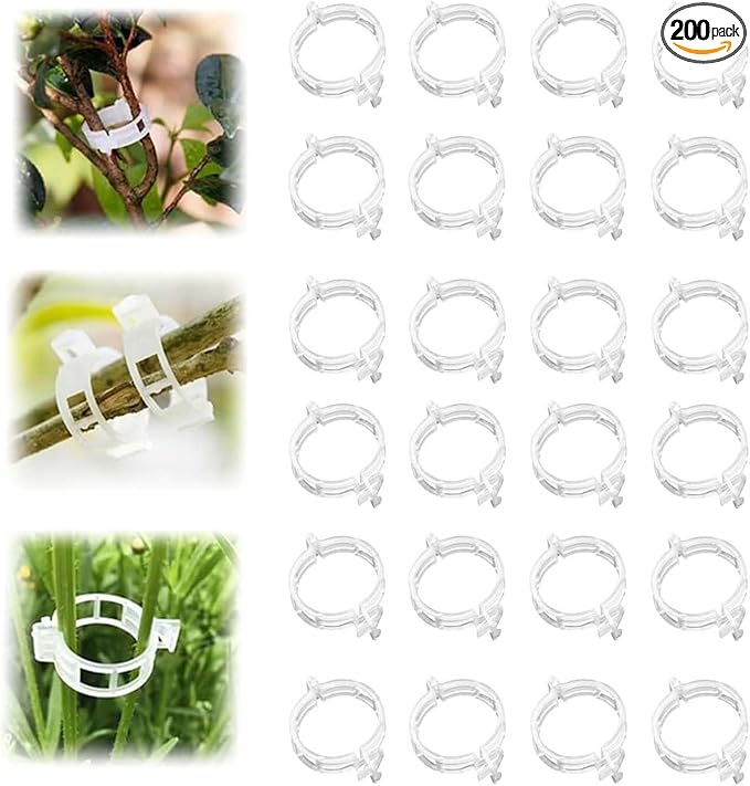 Secured Plastic Plant Clip, 2025 Upgrade Plant Support Clips Reusable Garden Clips, Garden Clips for Climbing Plants, Plastic Trellis Clips Tomato Grape Vine Vegetables Plant Fixing Clips (200, White)