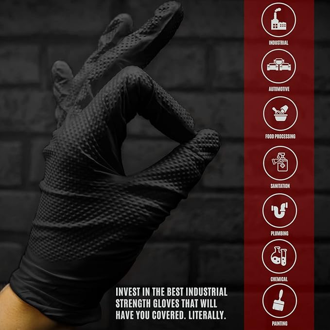 MED PRIDE Maxx Strength Nitrile Industrial Black, 8 Mil Thick - Diamond Texture Disposable Heavy-Duty, Tear-Resistant